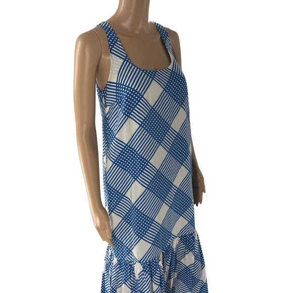 Anthropologie Blue Michaela White Plaid Flounced Midi Dress - Picture 6 of 12